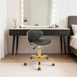 #AY 09-02 Black Leatherette Rolling Chair with Gold Frame