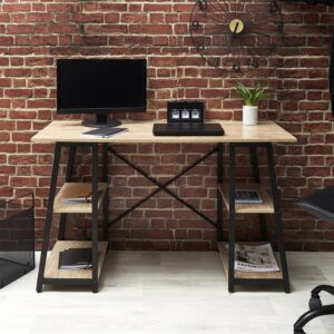 #BG-073 Oak Wood & Metal Desk with Shelves