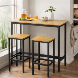 #BT-100 Metal & Wood 3PC Bar Table with Bar Stools