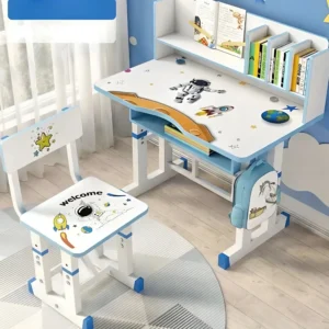 #XK 01-09 Blue Kids Desk & Chair Set with Shelves