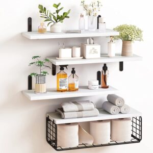 #XK 03-11 White 4PC Floating Shelves with Black Metal Frame