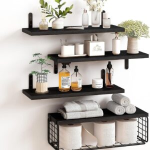 #XK 03-12 Black 4PC Floating Shelves with Black Metal Frame