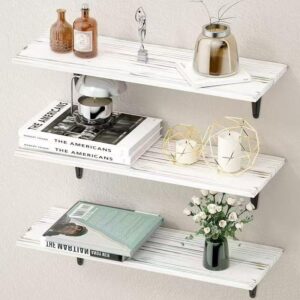 #XK 04-01 White 3PC Floating Shelves with Black Metal Brackets