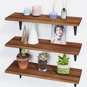 #XK 04-02 Brown 3PC Floating Shelves with Black Metal Brackets