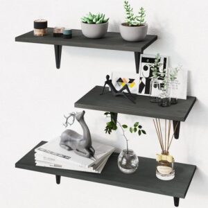#XK 04-04 Gray 3PC Floating Shelves with Black Metal Brackets