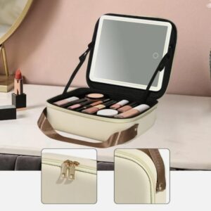 #BF 05-06 Cream Leatherette Cosmetic Case with Detachable LED Mirror