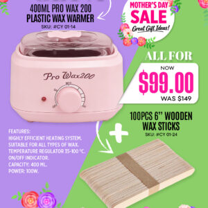 Combo Deal - 400ML Plastic Wax Warmer  & 100PCS 6" Wooden Wax Sticks