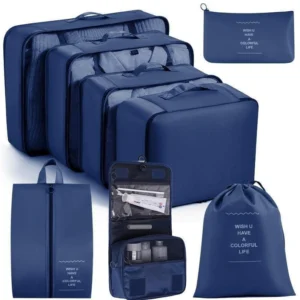 #HZ 05-05 Blue 8PCS Fabric Travel Packing Cubes Set