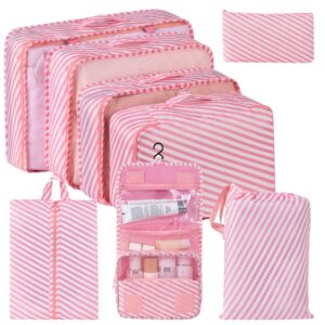#HZ 05-08 Pink 8PCS Fabric Travel Packing Cubes Set
