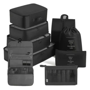 #HZ 07-01 Black 9PCS Fabric Travel Packing Cubes Set