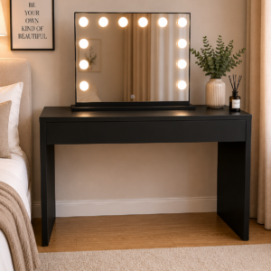 #JG 01-67 Black 1 Drawer Vanity with Tempered Glasstop & 12 LED Bulb Lights