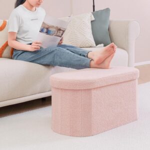 #XK 02-05 Pink 28" Fabric Oval Shaped Foldable Storage Ottoman