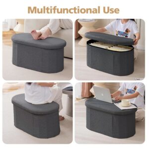 #XK 02-07 Gray 28" Fabric Oval Shaped Foldable Storage Ottoman