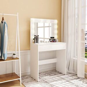 #DT-015 White 1 Drawer Vanity with Lights & Stool
