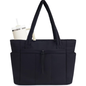 #LX 01-83 Black Puffer Tote Bag with Laptop Sleeve & Cup Holder