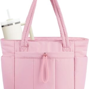 #LX 01-84 Pink Puffer Tote Bag with Laptop Sleeve & Cup Holder