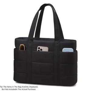 #LX 01-87 Black Puffer Tote Bag with Laptop Sleeve & Cup Holder
