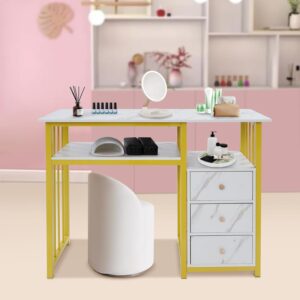 #SF 08-02 Smaller 3 Drawers Nail Table with Gold Frame
