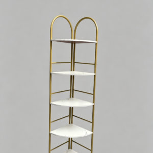 #SF 08-03 Gold 5 Tier Wood & Metal Corner Shelf
