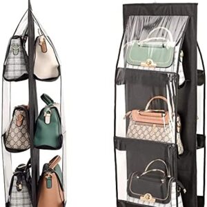 #WF 05-04 Black 6 Pocket Fabric & PVC Hanging Handbag Organizer