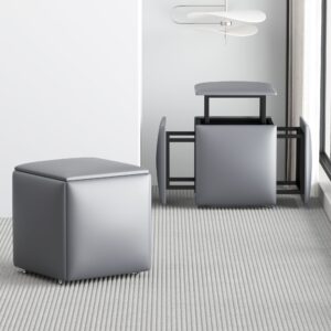 #XK 02-30 Light Gray 5 in 1 Leatherette Stool Set