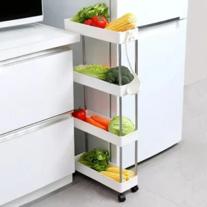 #ZW-401 White Slim Plastic & Metal 4 Tier Cart