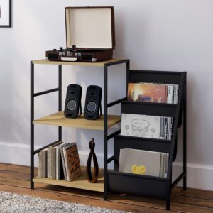 #CW-843 Oak & Black Wood & Metal 3 Tier Magazine Rack