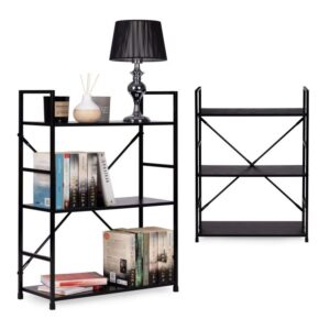 #WM-0106 Metal & Wood 3 Tier Storage Shelf - Black Finish