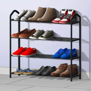 #XJ-43K Black Metal & Plastic 4 Tier Shoe Rack