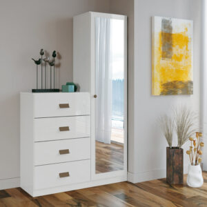 Estilo 4 Drawers + 1 Door Cabinet with Mirror - White