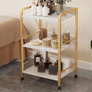 #WL 02-03 White & Gold Wood and Metal Salon Cart