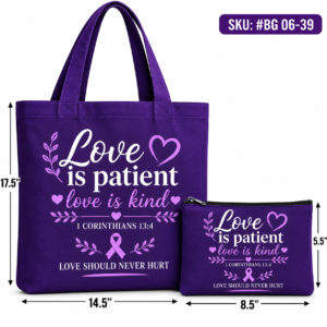 #BG 06-39/40/41/42 Printed Tote Bags with Pouch for Domestic Violence Awareness