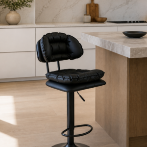 #BY006S Black Padded Leatherette Swivel Bar Stool
