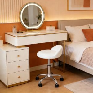 #PS 07-02 White Leatherette Rolling Stool