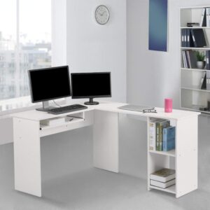 #PT-023 White L-Shaped Desk with Keyboard Tray