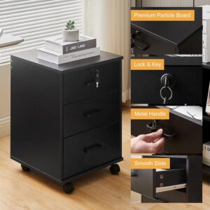 #ST-019 Black 3 Drawers Cabinet on Wheels