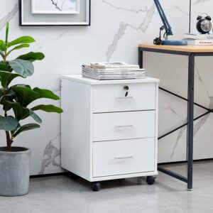 #ST-019 White 3 Drawers Cabinet on Wheels