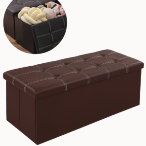#WK 01-05 Brown 43" Foldable Leatherette Storage Ottoman