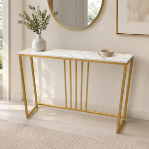 #WK 07-30 White & Gold Metal & Wood Console Table