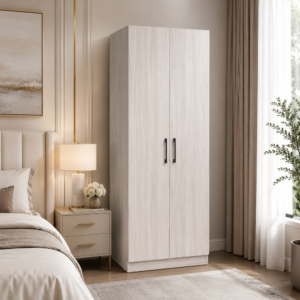 #WR-002 Textured White 2 Door Wardrobe with Long Hanging