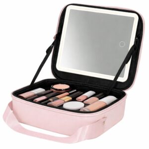 #BF 05-06 Pink Leatherette Cosmetic Case with Detachable LED Mirror