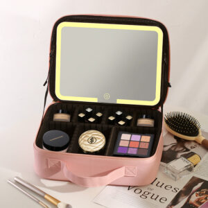 #BF 05-09 Pink Leatherette Cosmetic Case with Detachable LED Mirror