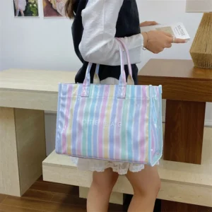 #BG09-08/10/11 Striped PVC Tote Bag - 6" Handle