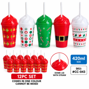 #CC-043 Plastic 12PC 420ml Christmas Cup Set with Dome Lid