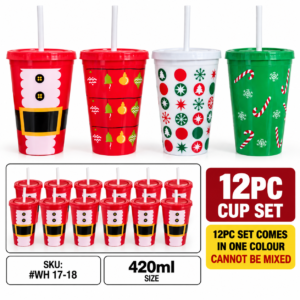 #WH 17-18 Plastic 12PC 420ml Christmas Cup Set