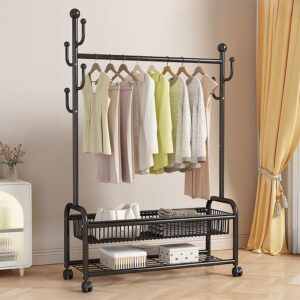 #WK 07-26 Black Clothing Rack with Wheels