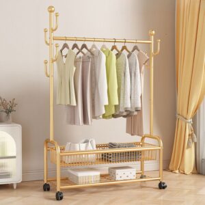#WK 07-26 Gold Clothing Rack with Wheels