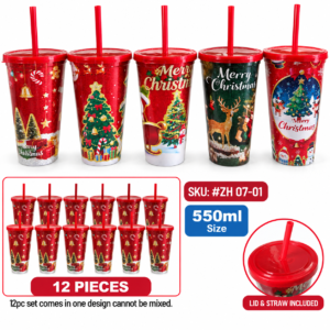 #ZH 07-01 Plastic 12PC 550ml Christmas Cup Set