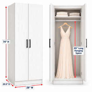 Asto 2 Door Long Hanging Wardrobe Textured White