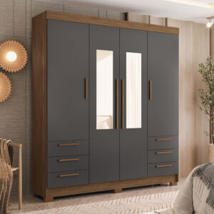 IRATI 4.6 Wardrobe with Mirror- Jatoba/Graphite